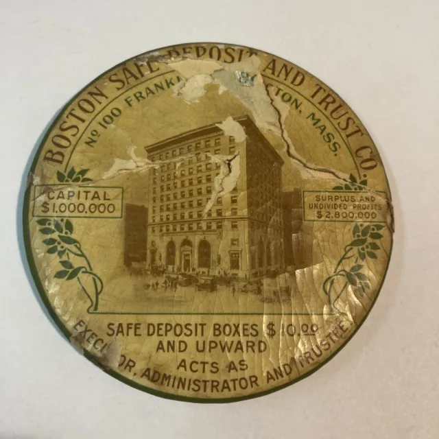 Vintage Boston Mass. Bank Pocket Mirror Damaged
