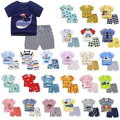 Toddler Infant Baby Boys Girls manica corta cartoon maglietta Tops + Pants Outfit Set