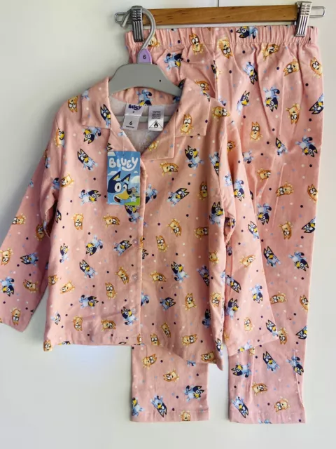 Bluey Girls Pink Flannelette Pyjamas - Girls Size 6 - New With Tags