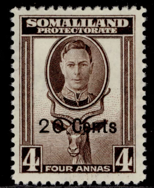 SOMALILAND PROTECTORATE GVI SG128, 20c on 4a sepia, M MINT.