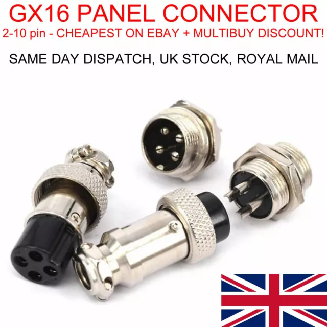 GX16 Aviation Plug + Socket Cable Connector Panel Mount 2-10 pin M16 Male Female