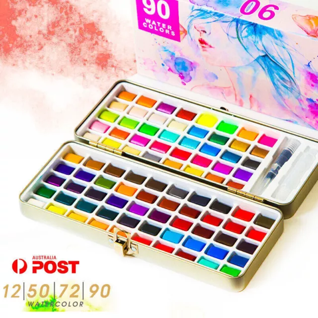 Watercolour Paint Set 12-90 Colours Artist Kit Brush Included Art Supplies AU