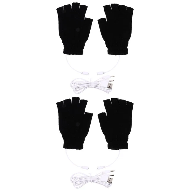 2 Pairs USB Glove Heating Half Winter Mittens Warm Hands Laptop Men and Women