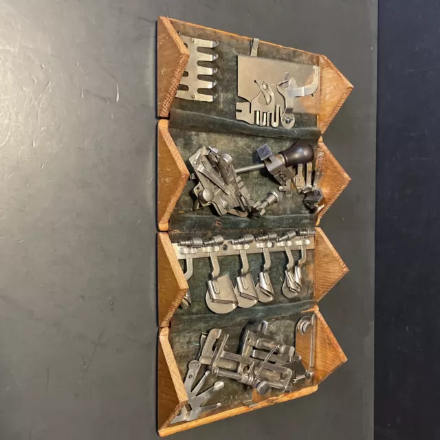 Antique sewing attachments wooden puzzle box