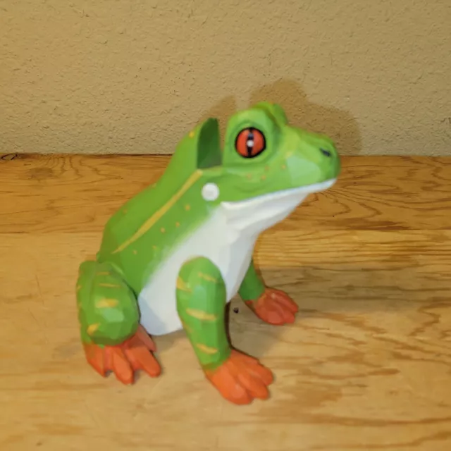 Red Eye Wood Handcrafted Frog