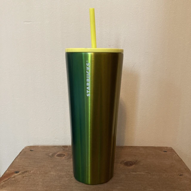 STARBUCKS 2022 GREEN Yellow Paint Splatter Lid Venti 24oz Steel Tumbler
