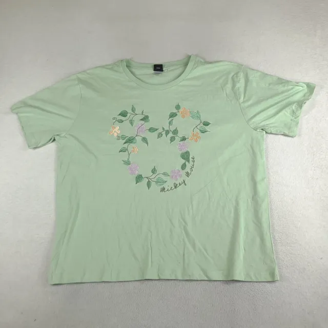 Disney T Shirt Green Size XL Cotton Short Sleeve Womens Basic Tee Mickey Mouse