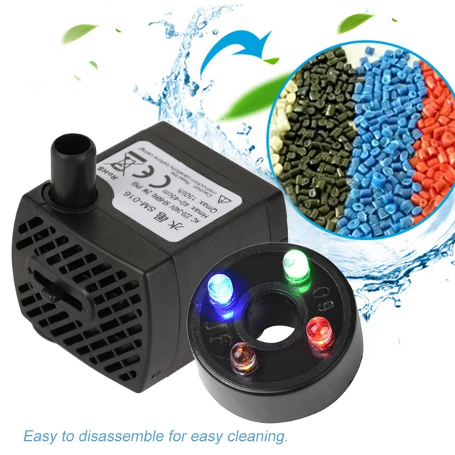 2W Ultra Quiet Submersible Water Pump With LED Light Fish Pond Aquarium Tank Gua