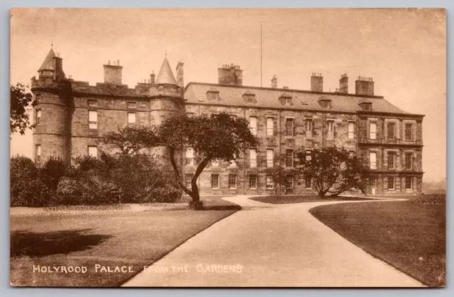 Scotland Holyrood Palace Garden View Historic Landmark Sepia BW Postcard