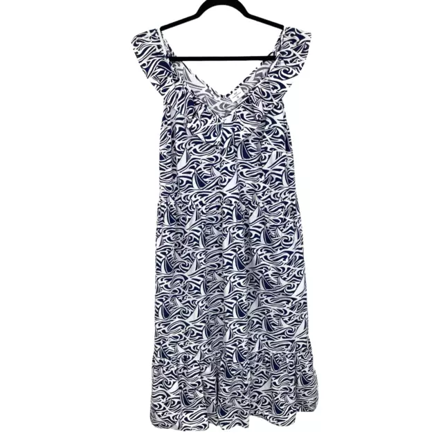 Vineyard Vines Target Sailboat Print Ruffle Maxi Dress Womens 1X Blue White