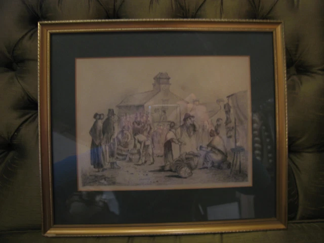 Dessin Original 1856 – Figurines Et Cheval, Paysage De Kensington – E. Penchina