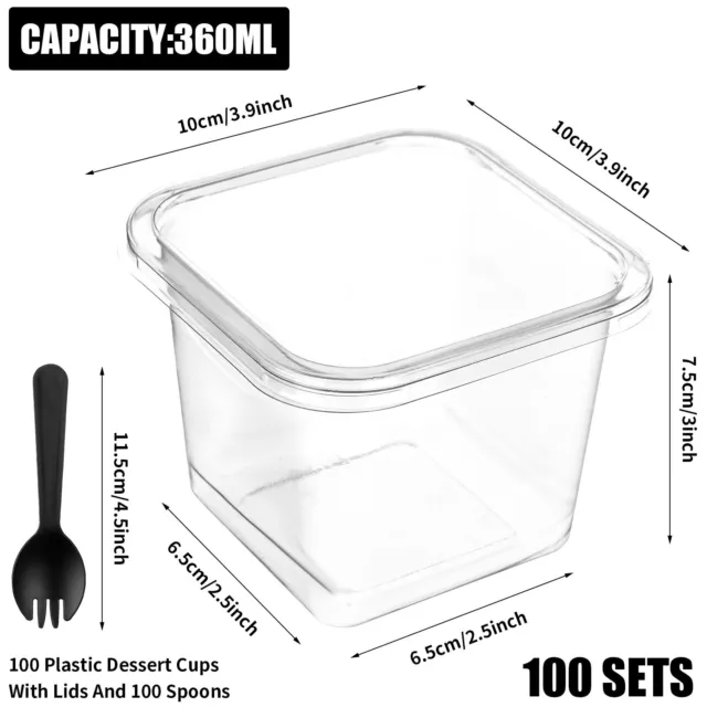 100Pcs Dessert Cups With 100Pcs Spoon Reusable Plastic Dessert Cups With Lids Sq