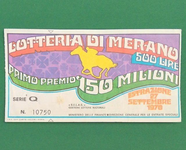 Biglietto Lotteria Di Merano 1970 Serie Q Numero 10750
