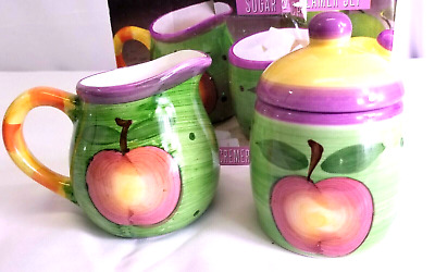 Metro Hand Painted Sugar And Creamer Set Tea New In Box Green Peach