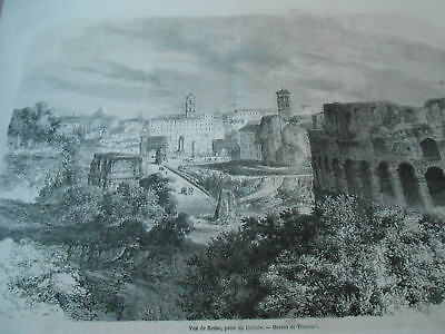 Gravure 1861 - Vue de Rome prise du Colisée
