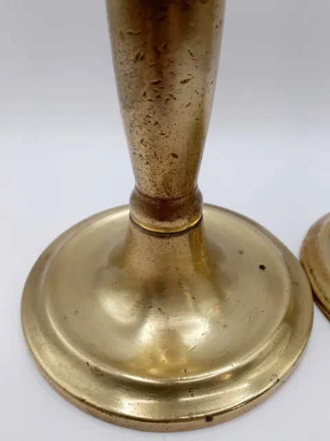 Antique Pair 19th Century Brass Push Up Candlesticks Bottom Screw Mechanism 8" 3