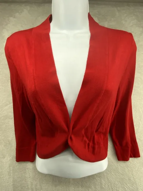 Eliza J Cardigan Womens Knit Sweater Red Bolero Open Front Cropped Size Large