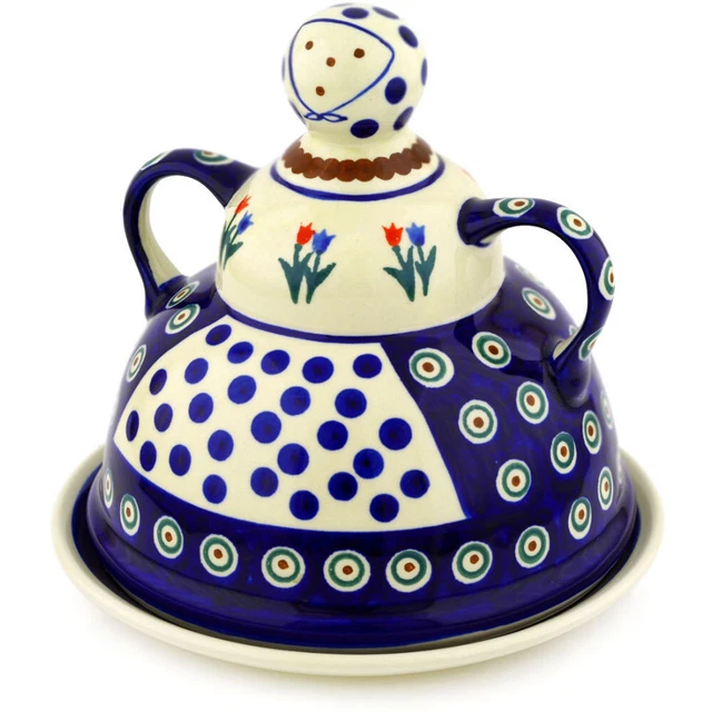 Polish Pottery Cheese Lady 8" Tulip Pair Peacock