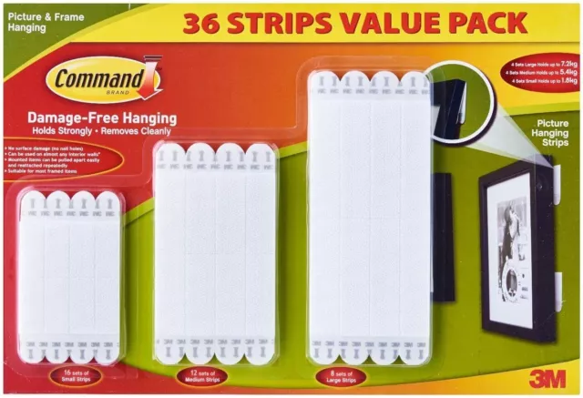 3M Command 36 Picture & Frame Hanging Strips Value Pack