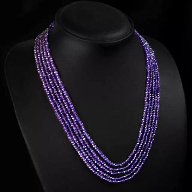 Very Precious Aaa 203.00 Cts Natural 5 Strand Bolivian Amethyst Beads Necklace