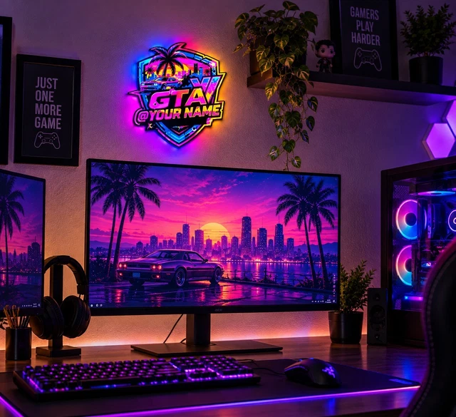 GTA6 PERSONALISED RGB Gaming Wall Decor 3D Printed Led Light USB ...