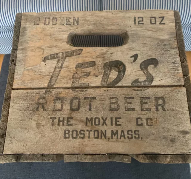 Antique Country Ted's Root Beer Soda Wood Box Crate Sign Moxie Boston Ma Usa