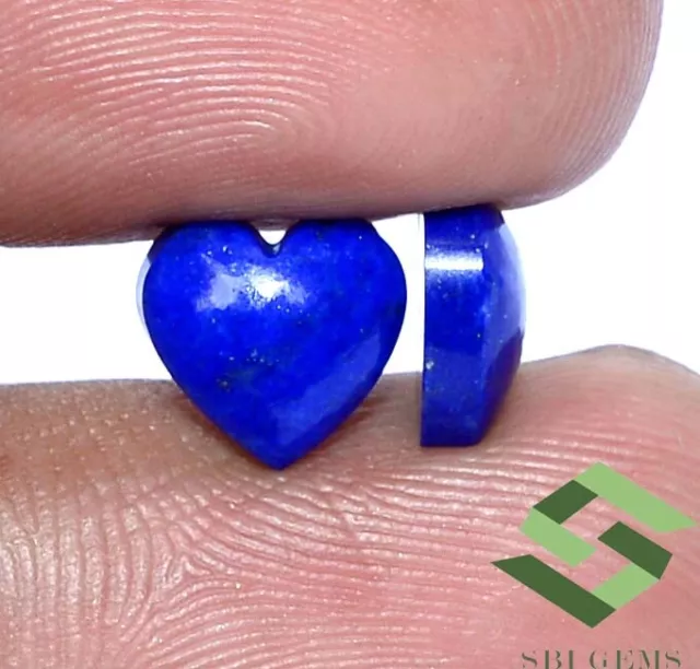 Natural Lapis Lazuli Heart Shape Cabochon Pair 8x8 mm Loose Gemstones 3.52 CTS