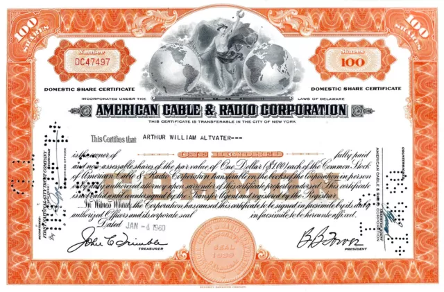 American Cable & Radio Corporation,  04. 01. 1960 - 100 Shares