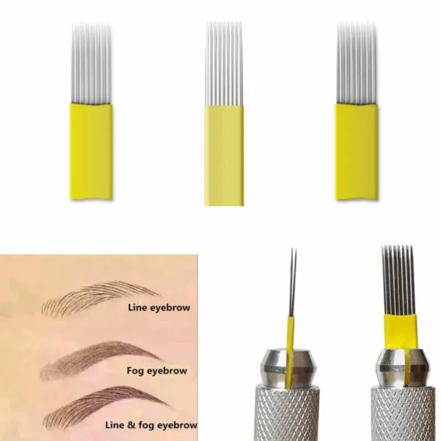 10 piezas Maquillaje permanente para cejas tatuaje microblading niebla doble fila 15 a 21 agujas
