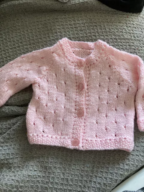 Hand Knitted Pink Baby Cardigan Age 3-6 Months Brand New