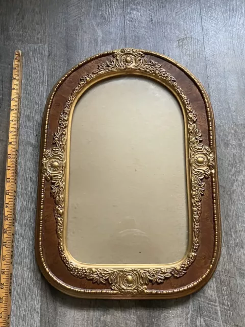 Bubble Glass Convex Antique Frame ￼Nice Burl Wood & Gold  Edges,  20x14