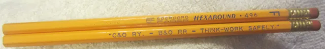 2 lot,Eberhard Faber Wood Lead Pencil # F Hexaround 496 Ohio Railroad B&O C&O