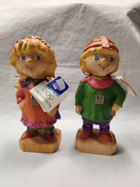 Lillehammer Winter Olympics 94's Mascots Hakon and Kristin Hand Crafted Wood