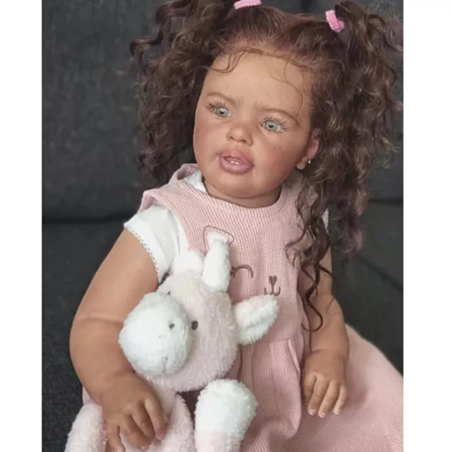 Muñeca renacida despierta realista bebé renacido niña de 28"" con regalos para cabello castaño