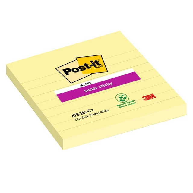 Blocco foglietti Super Sticky - 675-SS3CY-EU - a righe - 101 x 101 mm - giallo C