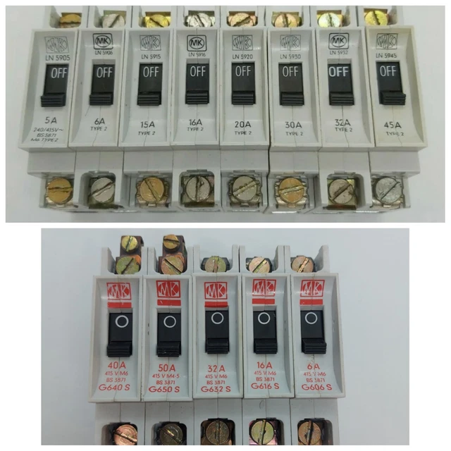 thumbnail image 2 of MK LN59 & 906 Type 2 MCB Circuit Breakers – 5-45A – 1 Pole DIN Rail – Used 2 of 6