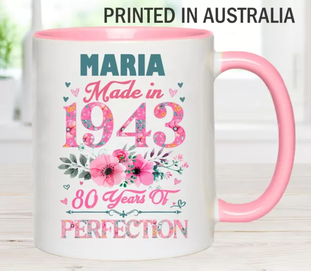 Personalised 80th Birthday Mug Made in 1943 Lady Female Gift Present Australia