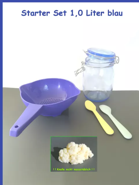 Milch Kefir Pilz Starter SET 1,0 L BLAU mit Tupperware® Sieb " Goldregen "  🐮 a