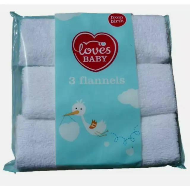 3er-Pack Baby Flanelle weiß weich Baumwolle Waschtücher Gesichtstuch Unisex ex Tesco 2