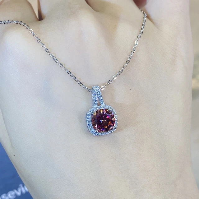 Luxury 2CT Moissanite Stone Red Necklace Real 925 Sterling Silver Wedding Gift
