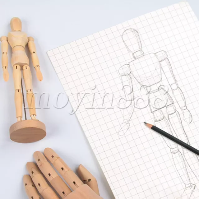 5.5 Inch Wooden Art Drawing Manikin Mannequin Flexible Body with Stand Set of 2