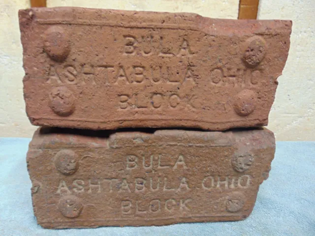 Lot of 2 Antique Ashtabula Ohio "BULA" Street Paving Paver Block / Brick