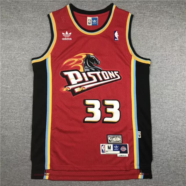 Rétro Grant Hill #33 Detroit Pistons Maillot de Basket Cousu Rouge