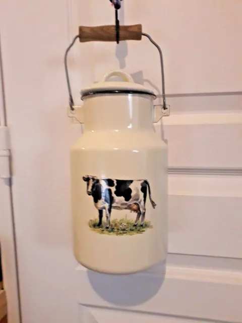 Bidon à lait en tôle émaillée décoré d'une vache - 2 litres