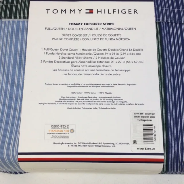 Tommy Hilfiger Denim Stripe Soft Touch Cotton Duvet Cover Set Size Full/Queen 3