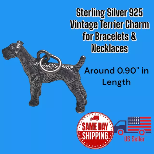 Sterling Silver 925 Vintage 0.90" Terrier Dog Charm For Bracelets & Chains