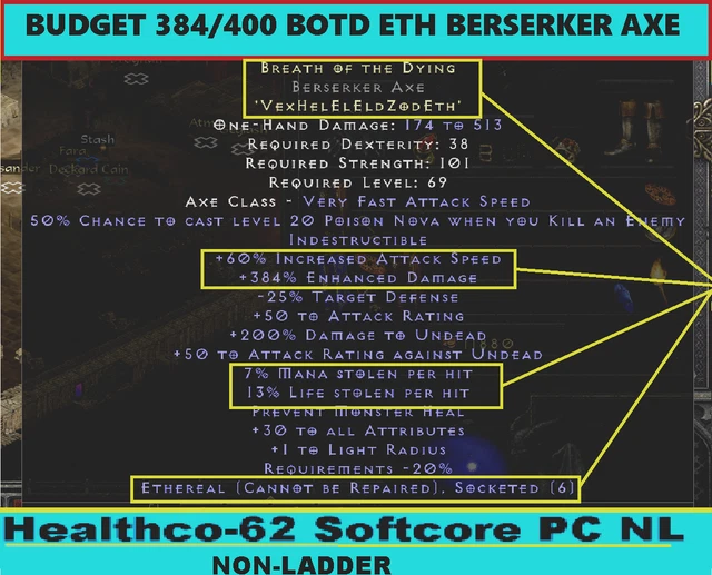 384/400 BOTD BERSERKER Axe Breath NONLADDER Diablo II Resurrected