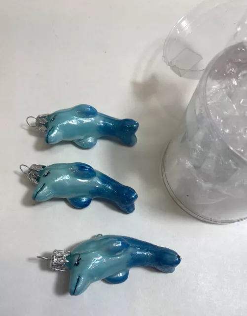 Dolphins Set of 3 Glass Ornaments Dolphin Hand Made in Poland Christmas Decor 3A