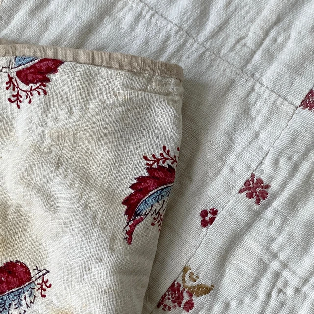 early 1700&#39;s 18th century antique Bed curtain panel Cambrisine hand block p