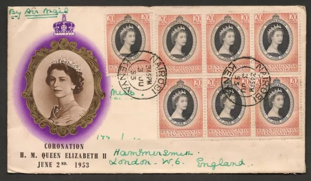 KUT Stamps 1953 First Day Cover Coronation Posted Nairobi To London